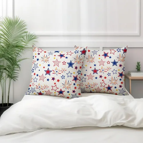 Vista 80 de Juego de 2 fundas de almohada de 16 x 16 pulgadas, diseño patriótico de bandera estadounidense con estrellas para exteriores, estilo casa de campo