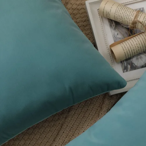 Vista 6 de Juego de 2 fundas de almohada de terciopelo para sofá y cama, 18 x 18 pulgadas, color aguamarina