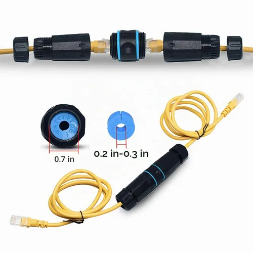 Vista 2 de Acoplador RJ45 Impermeable IP68, Conector Ethernet Impermeable Blindado de Cobre Puro, Conector LAN Exterior Ethernet Impermeable IP68 para Cable