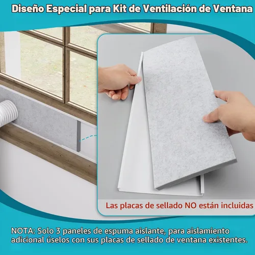 Vista 4 de Paneles de espuma aislante de doble capa para aire acondicionado portátil, kit de ventilación de ventana, kit de ventana de ventilación de secadora