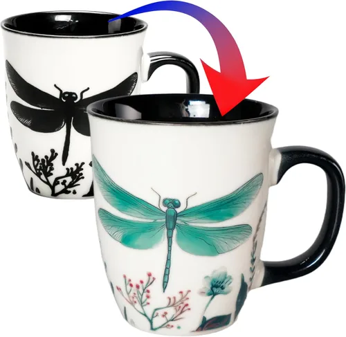 Vista 11 de Taza de Escarabajo de 16 oz que Cambia de Color - Taza de Café de Cerámica para Amantes de los Insectos - Regalo Novedoso con Temática de Insectos