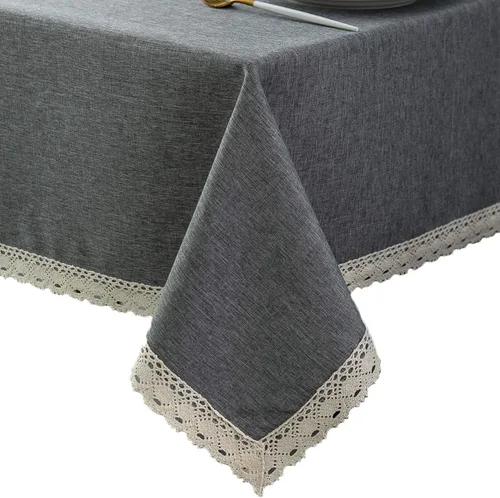Vista 20 de EHouseHome Mantel de lino sintético con ribete de encaje, impermeable, a prueba de derrames, resistente a las manchas, sin arrugas, a prueba