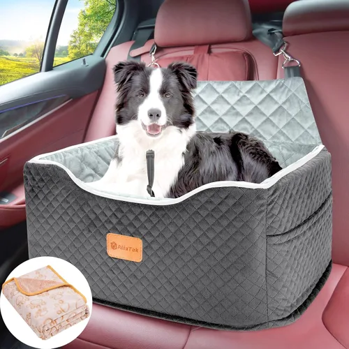 Vista 10 de AlfaTok Asiento de Coche para Perros de Espuma Viscoelástica con Funda Lavable y Desmontable, Asiento de Coche para Mascotas Elevado, Asientos