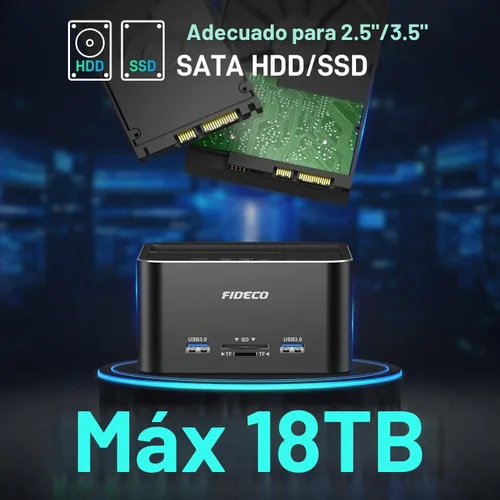 Vista 4 de FIDECO Estación de acoplamiento para disco duro, USB 3.0 Estaciones de acoplamiento de disco duro de aluminio 2.5"/3.5" SATA HDD SSD, lector