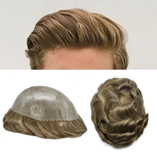 Vista 269 de Toupee para hombre 100% cabello humano real tupé para hombres 0.004 in piel de poliuretano para hombre, sistema de reemplazo de piezas de pelo