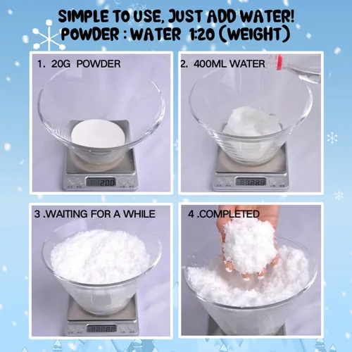 Vista 3 de Polvo de nieve instantáneo, se expande 100 veces con agua (hace 10 galones), no tóxico, ideal para nieve, nieve, manualidades, limo de nube