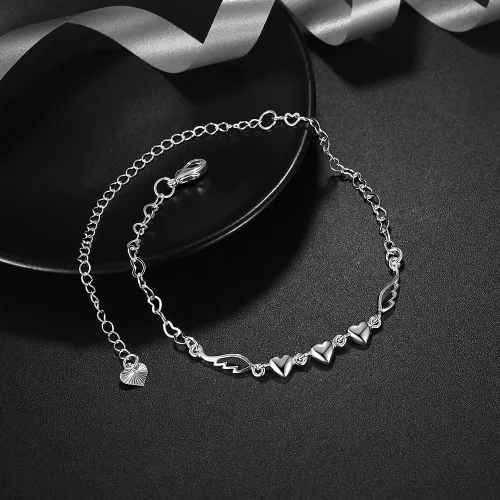 Vista 6 de Joyería de moda 925 plata esterlina amor corazón alas ángel cadena tobillera, Plata