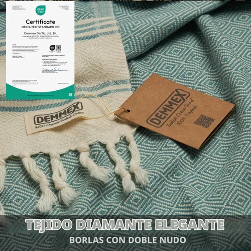 Vista 6 de DEMMEX Organic Diamond - Toalla turca de baño y playa 100% algodón turco certificado Oeko-TEX, ultra suave, de secado rápido, ligera, compacta