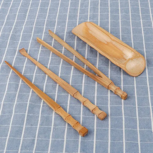 Vista 5 de Juego de herramientas de servicio de té chino, juego de té natural de 4 piezas, accesorios para ceremonia de té para el hogar, al aire libre