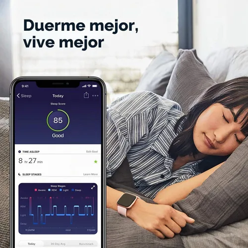 Vista 8 de Fitbit Versa 2 Smartwatch Carbon (negro) con bandas de bonificación (Oliva)