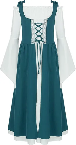 Vista 3 de Vestidos renacentistas medievales para niñas, disfraz irlandés medieval, de Halloween, vestido de baile de hadas, estilo vintage, traje bohemio
