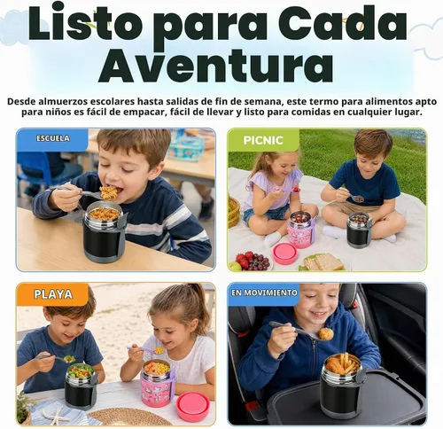 Vista 8 de Howeemo Termo para sopa de 10 oz para alimentos calientes para niños, tarro de almuerzo para niños con cuchara, contenedores aislados, a prueba