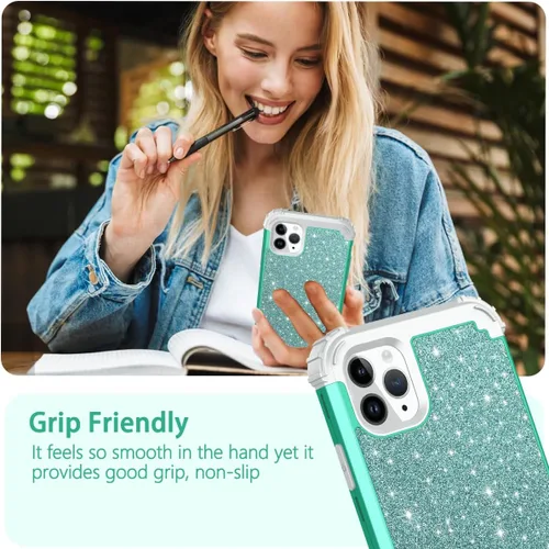 Vista 6 de LONTECT Funda para iPhone 11 Pro Max con purpurina brillante 3 en 1, a prueba de golpes, resistente, cuerpo completo, resistente funda protectora