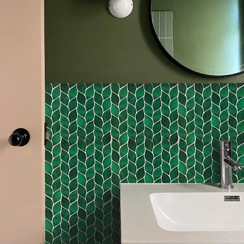 Vista 3 de HOMEART Azulejos de hojas verdes para salpicaduras, autoadhesivos, hechos a mano, para pegar en el protector contra salpicaduras para cocina y baño