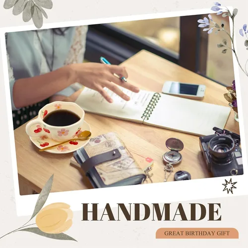 Vista 6 de Vesici 1 juego de tazas de café de cerámica con platillo y cuchara, bonitos regalos para el día de la madre para mamá, 8.5 onzas, taza de té floral