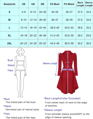 Vista 3 de Scarlet Darkness Women's Vintage Gothic Tailcoat Long Sleeve Tuxedo Jacket Steampunk Jacket Coat