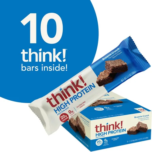 Vista 2 de Think! (thinkThin) Barras ricas en proteína de 20 gramos – Brownie crujiente, 0 gramos de azúcar, sin edulcorantes artificiales** sin gluten, sin