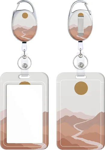 Vista 16 de Portacarnet Retráctil, Patrón de Estampado Lindo con Clip para Cinturón, Carrete de Insignia con Llavero, Protector de Tarjeta de Identificación