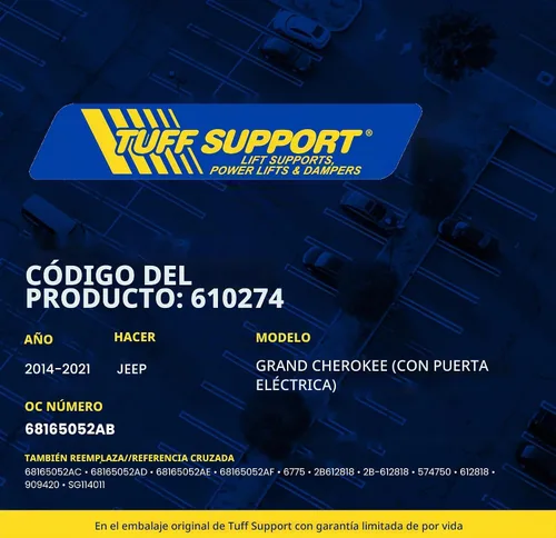 Vista 3 de Tuff Support 1 pieza (derecha) soporte de elevación de la puerta trasera 2014 a 2015 Jeep Grand Cherokee con elevación eléctrica