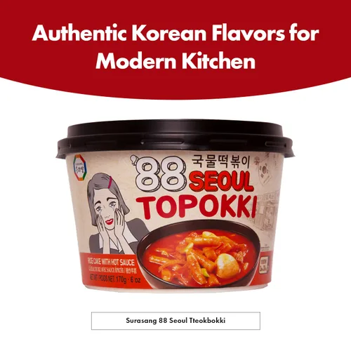 Vista 2 de Surasang Korean Tteokbokki Cup - Comida callejera coreana, salsa clásica dulce y picante, comida instantánea de microondas de 2 minutos, pasteles