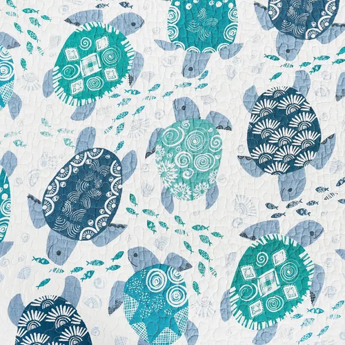Vista 8 de C&F Home Turtle Bay - Juego de 6 manteles individuales rectangulares acolchados reversibles, color blanco, azul, verde azulado, playa, costero