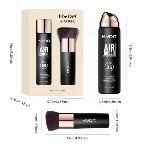 Vista 10 de KYDA AirBrush Foundation Spray, Bruma de maquillaje para base sedosa, Cobertura impecable para un acabado nude cremoso y suave, Fórmula duradera