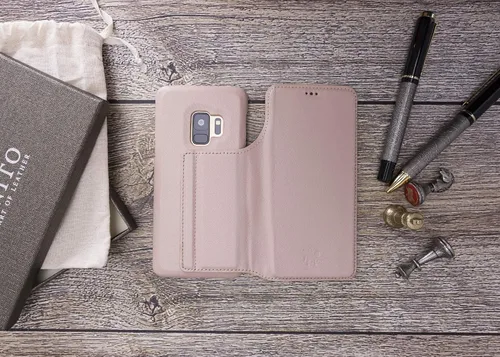 Vista 2 de Venito Venice - Funda delgada compatible con Galaxy S9 con soporte, cartera, cierre automático y función de bloqueo RFID (rosa nude)