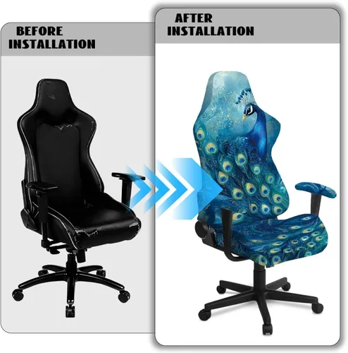 Vista 6 de Peacock Gaming Chair Slipcover with Zipper Computer Chair Covers Strtchable 4pcs Ergonomic Gamer Chairs Protector for Adults,Blue