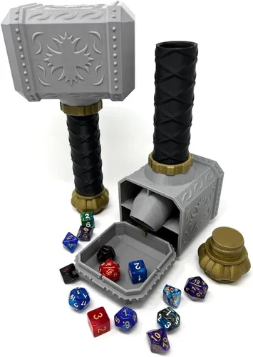 Vista 5 de MunnyGrubbers - Torre de dados de martillo - (Juego de dados D20 aleatorios de 7 piezas incluido) - Soporte para dados - DiceRoller - Accesorio