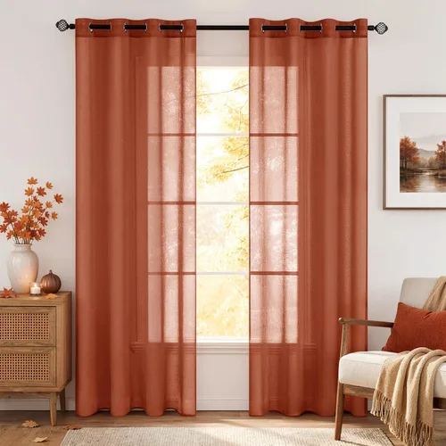 Vista 18 de MIULEE 2 paneles de cortinas semitransparentes beige para ventana, elegantes con ojales en la parte superior, cortinas de gasa