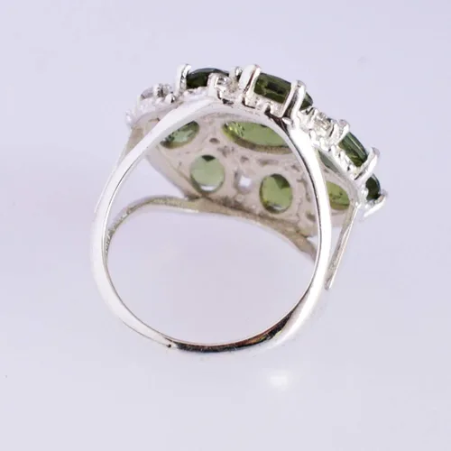 Vista 5 de Anillo de plata de ley 925 con piedras preciosas de Moldavita, diseño impresionante para mujer