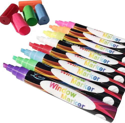 Vista 6 de Marcadores de tiza – Paquete de 8 marcadores de tiza líquida premium con punta reversible – Apto para niños – Perfecto para pizarras, bistró
