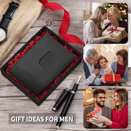 Vista 3 de SHOUCANGAR Billeteras para hombre delgadas con 11 ranuras para tarjetas, billetera RFID minimalista con bolsillo frontal, cartera de tarjetas