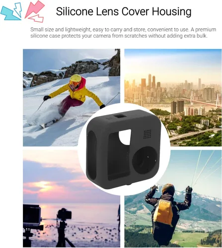 Vista 3 de Cuerpo de cámara de silicona y cubierta de lente, funda de silicona suave, cordón ajustable, para Max, negro