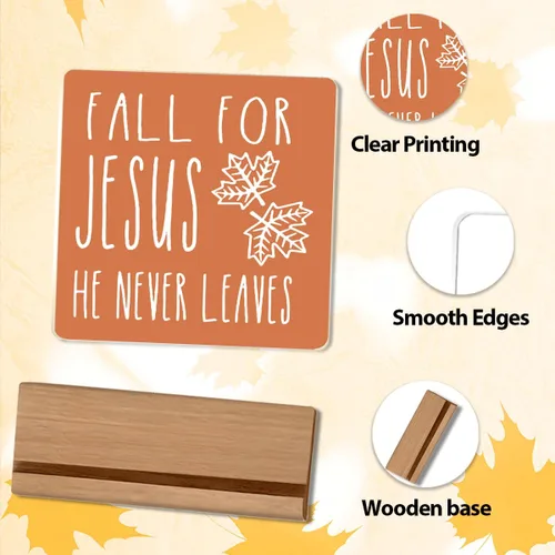 Vista 3 de Decoración rústica de otoño con texto en inglés "Fall for Jesus He Never Leeds", decoración rústica de otoño de Jesús para la oficina en casa
