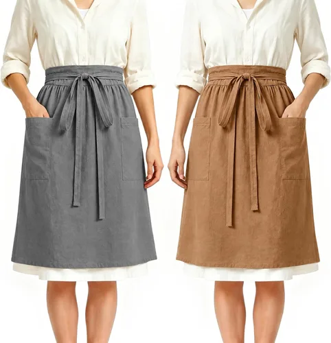 Vista 10 de Linen Pioneer - Delantal de cintura para mujer con bolsillos Beige