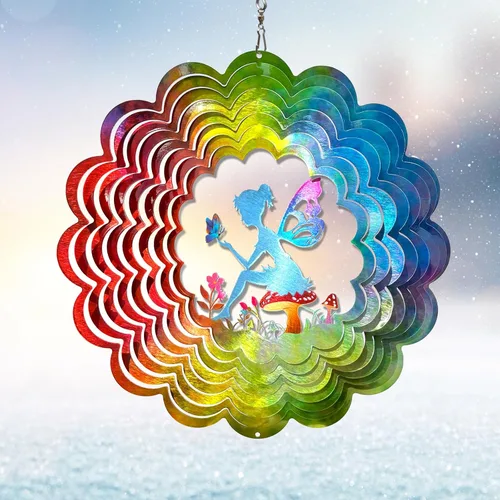 Vista 16 de Mandala Blossom Wind Spinner - Molinillos de Viento de Metal Escultura de Viento Colgante Cinética 3D de 12 pulgadas Cortada con Láser