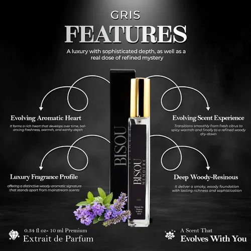 Vista 7 de Gris Unisex Perfume 10ml Luxury Woody Aromatic Fragrance with Lemon, Vetiver & Sandalwood Long-Lasting Niche Cologne & Perfume for Women and Men