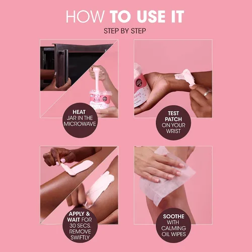 Vista 6 de Nad's Waxing Dots - Cuentas de cera dura de fresas y crema, fórmula sin tiras para microondas para mujeres