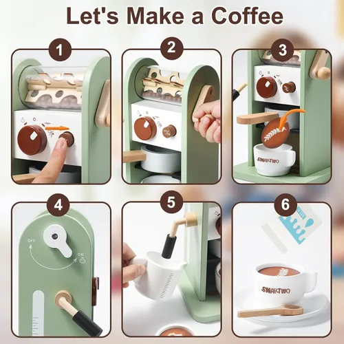 Vista 3 de Juego de café de madera para niños y juguete de panadería de madera para desayuno