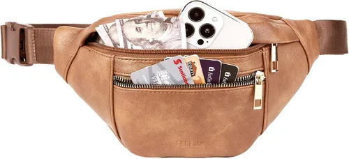 Vista 3 de Telena Riñonera de cuero para mujer, riñoneras de moda para mujer, bolsa cruzada para el cuerpo, 219-marrón camello