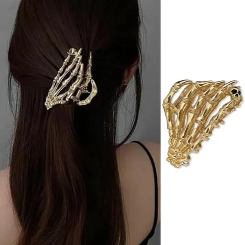 Vista 9 de AIUPUOC Pinza de pelo negro con diseño de calavera de esqueleto para peinar el cabello de mujer, pinzas de metal medianas, accesorios