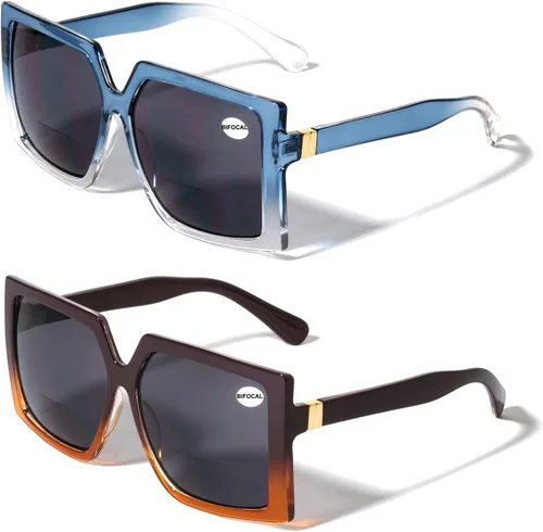 Vista 9 de 2 pares de gafas de sol cuadradas de gran tamaño para mujer, BIFOCAL para lectura al aire libre