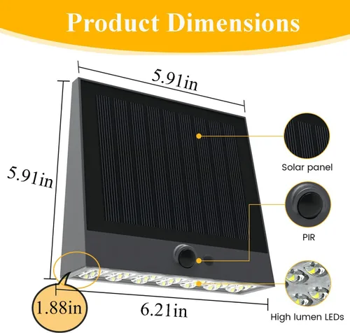 Vista 4 de SOTTLOT Luces Solares para Exteriores, 1000LM IP65 Luces de Inundación Solares Impermeables con 4 Modos, Luz Solar de Pared 4000K con Sensor