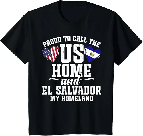 Vista 25 de Traje salvadoreño para hombre y mujer, camiseta de El Salvador con la bandera de Estados Unidos, Negro -, Pequeña