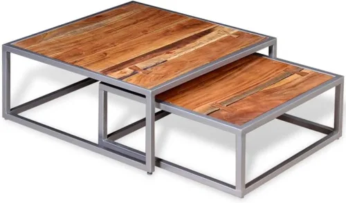 Vista 4 de Mesa de centro de dos piezas, mesa de centro moderna, juego de mesa de centro adecuado para sala de estar, oficina, balcón, sala de estar familiar