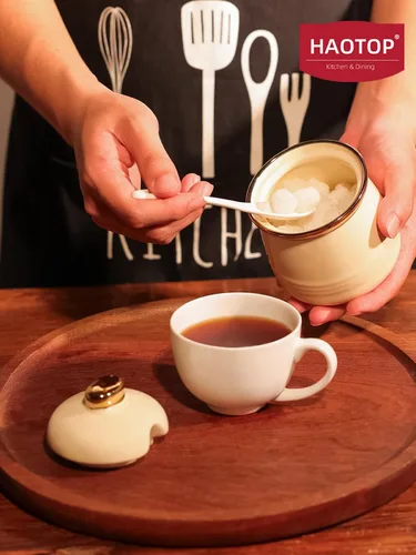 Vista 5 de Azucarero de 12 oz con tapa y cuchara, tarro de azúcar de cerámica simple, contenedor de azúcar, dispensador de azúcar, accesorios de barra de café