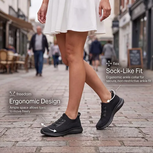 Vista 6 de TIOSEBON - Zapatos de caminar sin cordones para mujer, ligeros, casuales, para correr a/all black