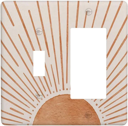 Vista 84 de Placa de pared eléctrica de 1 gang sin dispositivo en blanco, bohemio naranja vintage años 70 60s beige amanecer puesta de sol mediados de siglo