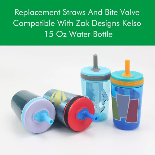 Vista 2 de Pajitas de repuesto y válvula de mordida compatible con botella de agua Zak Designs Kelso de 15 onzas (paquete de 4)